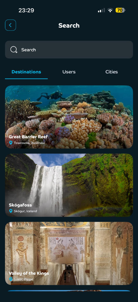App Screen Destinations